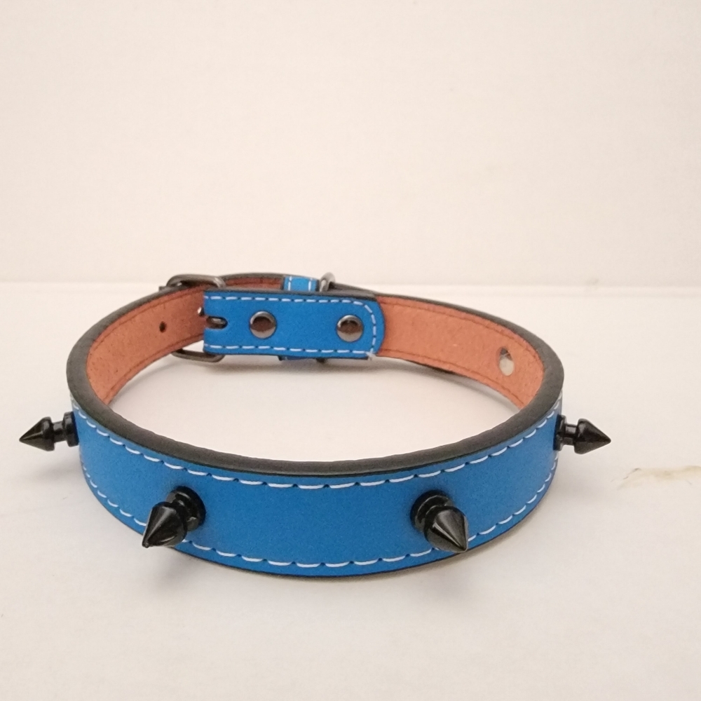 Studded Dog collar Blue Studded faux leather